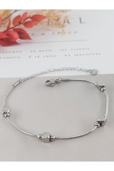 Siya Silver Cube Detailed Steel Bracelet with Heels