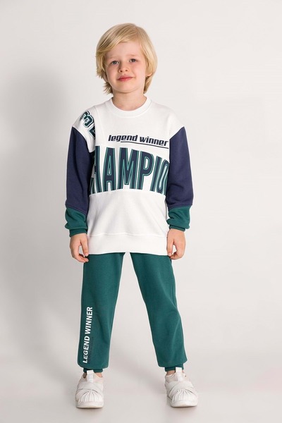 wakawakakidsstore Boy's Tracksuit Set with Front Printed Sleeves Garnish