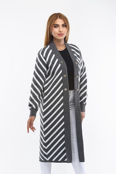 ÇALIKUŞU TRİKO Striped Button Detailed Long Cardigan
