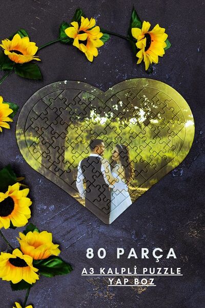 Photo Garage Kişiye Özel Kalpli Fotoğraflı Yapboz Puzzle - 80 Parça A4 Resimli Pazıl Yapboz Sevgili Hediye
