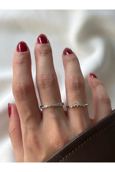 ringbox Silver Color Light Orange Rhinestone Fine Crispy 2-Piece Ring