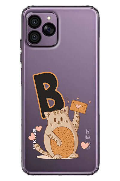 HİKİNG A41 Uyumlu Kılıf Desenli TPU Cover Silikon Kedili B Harfi