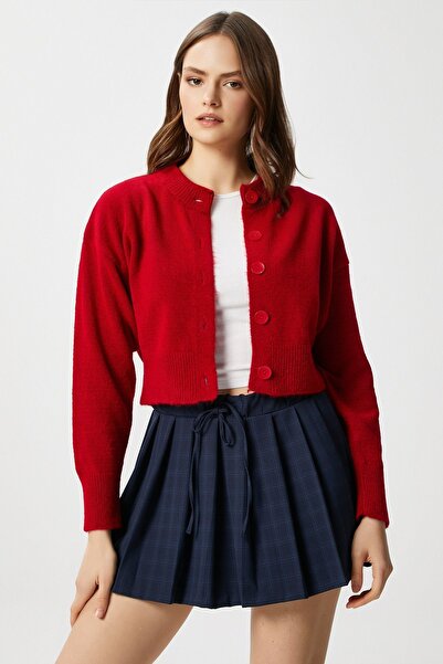 Ritnice Women's Tilia Crop Red Knit Cardigan