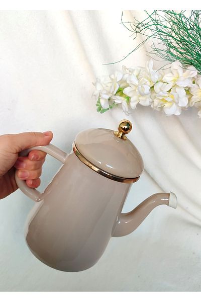 EBRULİEMAYE Cappuccino Beige Enameled Jug 950 ml Herb Coffee Infuser Enameled Infuser