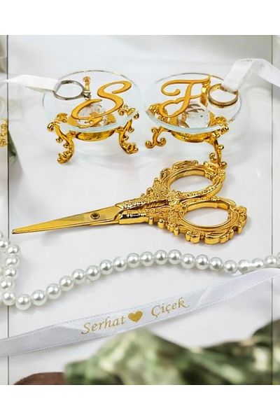 CyzHome Lucevia Gold Glass Ring Riser and Promise Scissors Set