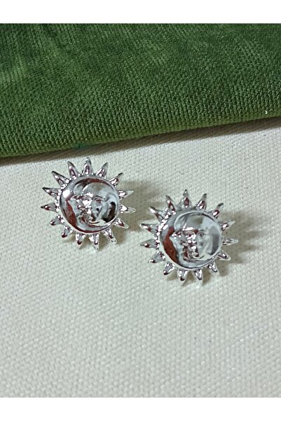 mos&more Gümüş Güneş Şekilli  Kadın Küpe