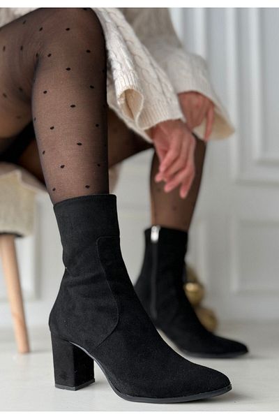 BESKAR Μποτάκια Noort Μαύρα Suede με τακούνι