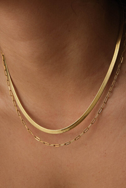 ESBAFLOR Çelik 2'li Kombin İtalyan ve Ataç Zincir Kolye Minimal Kararmaz 45+5...