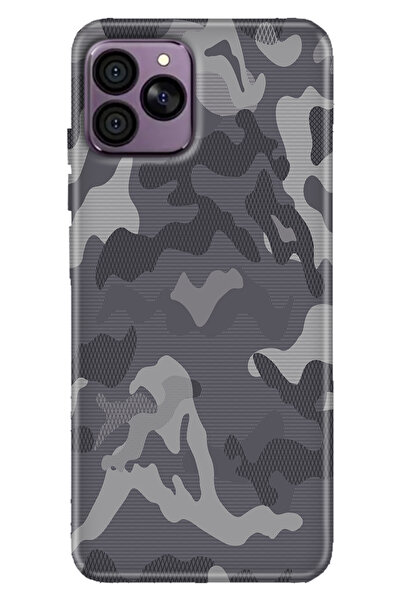 HİKİNG A41 Uyumlu Kılıf Desenli TPU Cover Silikon Gri Kamuflaj