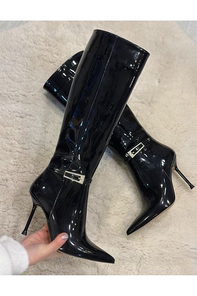 MİSS PARK MODA Black Patent Leather Boots