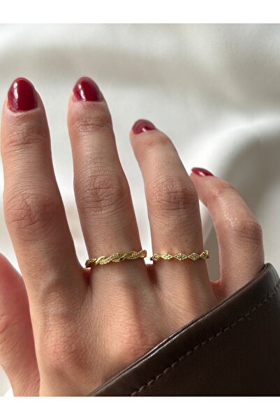 ringbox Gold Mini Taşlı İnce Çıtır 2'li Yüzük