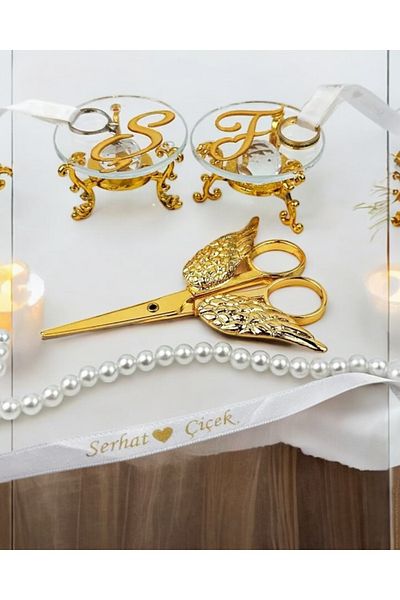 CyzHome Lucevia Gold Glass Ring Riser and Promise Scissors Set