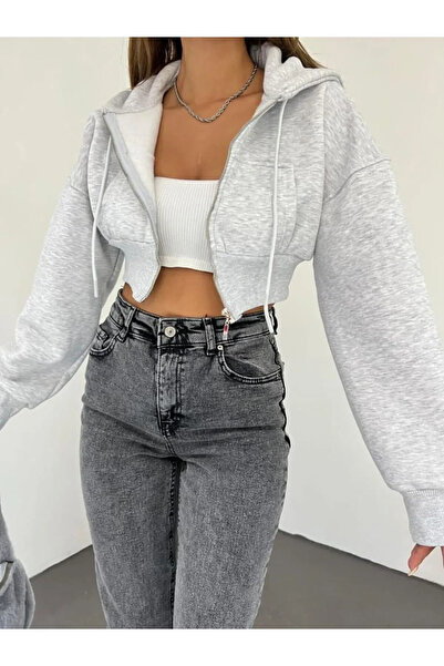 BlackList Cipzáras Crop Cardigan 3 szál vastag raszteres kapucnis 100% pamut