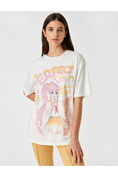 Koton Μπλουζάκι με εμπριμέ κοντό μανίκι με λαιμόκοψη