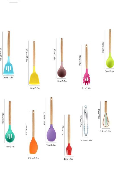 Lizzy 12 Pieces Colorful Heat Resistant Silicone Stand Scoop Set