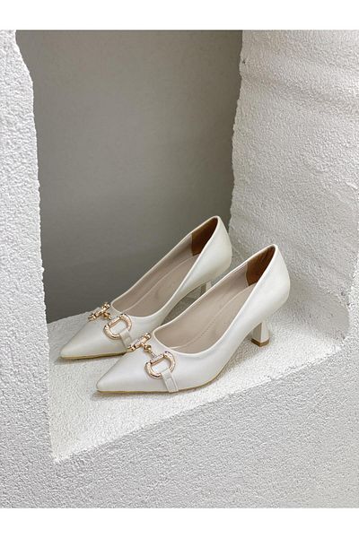 NUR KARACA 24K7680 STONE FRONT BUCKLE DETAIL SATIN 6CM HEELED STILETTO SHOES WOMEN