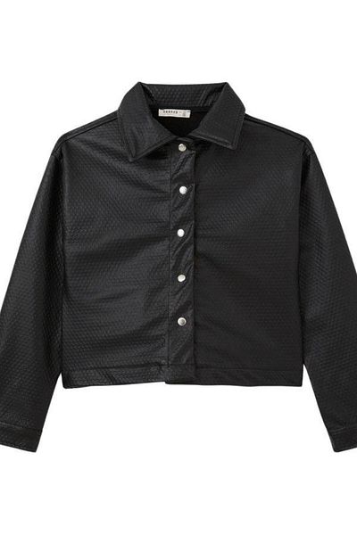 Zekids Jachetă de piele pentru fete cu model în relief, cu închidere automată
