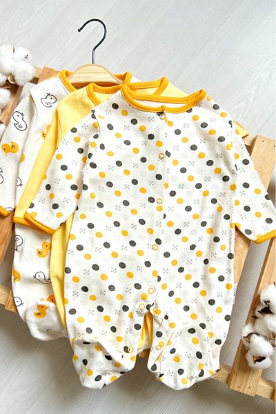 Bamoola 100% Cotton Chick Patterned Jumpsuit Set with 3-Piece Booties - Girl, Boy, Newborn