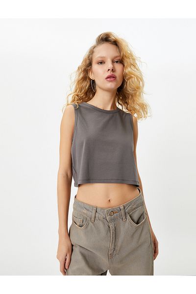 Koton Sleeveless Basic Crop T-Shirt Crew Neck Cotton
