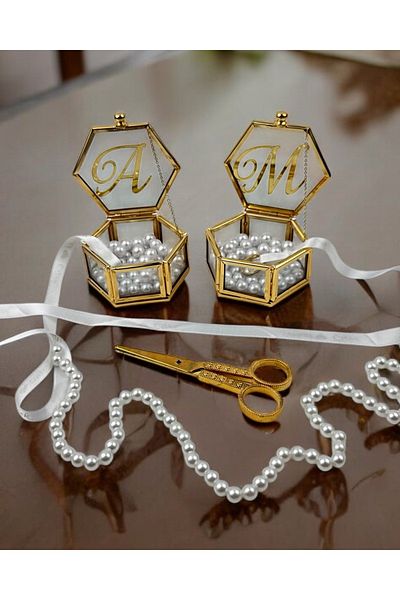 CyzHome Corrente Hexagon Gold Ring Riser and Promise Scissors Set