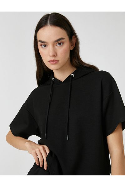 Koton Relax Fit Hooded Sweatshirt - Short Sleeve