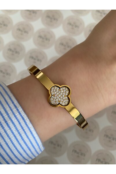 Pinery Jewels Yonca Modern Paslanmaz Çelik Kelepçe Bileklik -Günlük ve Özel K...