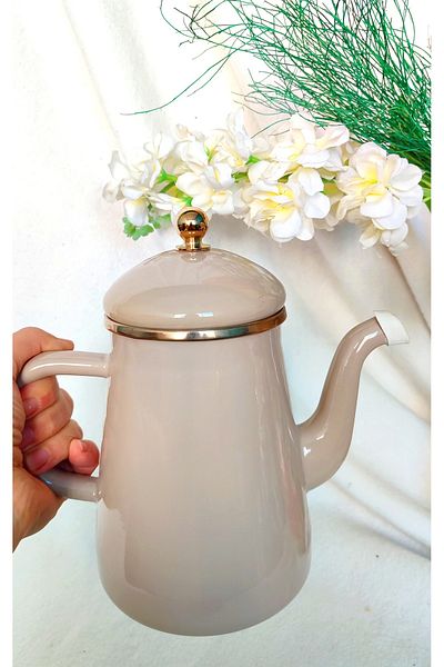 EBRULİEMAYE Cappuccino Beige Enameled Jug 950 ml Herb Coffee Infuser Enameled Infuser