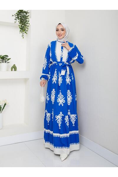 moda periy Kadın yazlık basic pamuklu viskon Kuşaklı Salaş Tesettür Elbise
