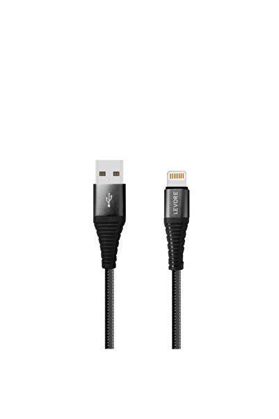 Levore كابل يو اس بي للايفون من النايلون المضفر 1.8 متر - اسود