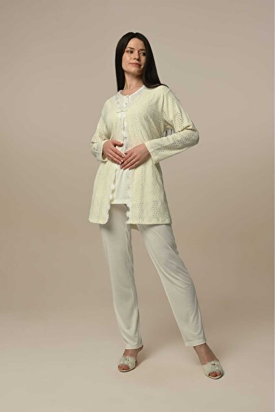 BEYVİP Γυναικείο Σετ Πιτζάμες Εγκυμοσύνης με Κοντό Μανίκι, Σχέδιο Δαντέλας, 1...