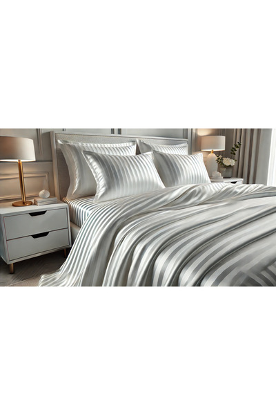 Meselli Organic Pamuk Saten Çizgili 83 Tel Otel Nevresimi 200x220