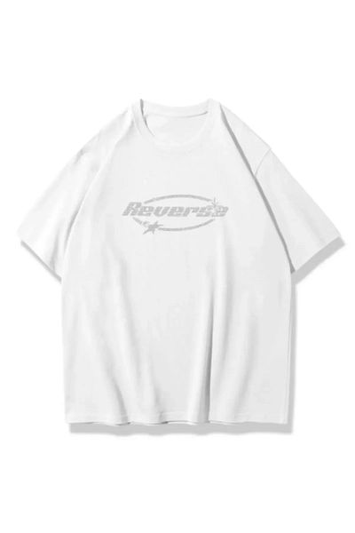 Gofeel Harajuku Reverse Detail Unisex Oversize Shining Stone Printed Tshirt