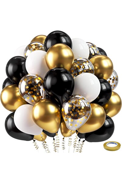 Home Zone 60pcs 12 inch Black White Gold Metallic Chrome and Gold Confetti Ba...