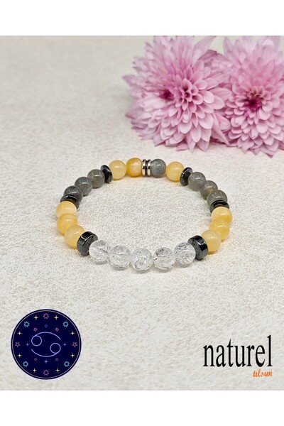 Naturel Tılsım Doğal Taş Yengeç Burcu Unisex Bileklik | Labladorit-Kalsit-Zeb...