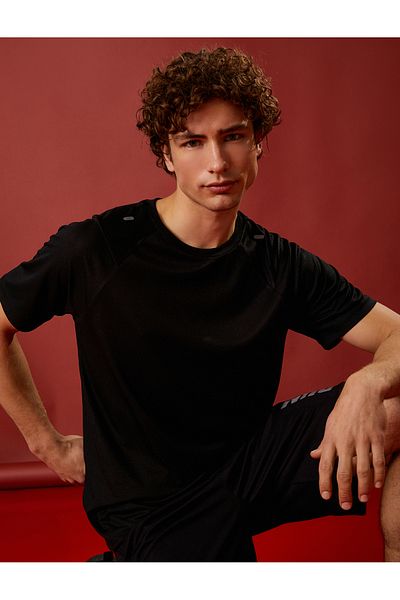 Koton Crew Neck Reglan Sleeve Sports T-Shirt - Stitching Detail and Print