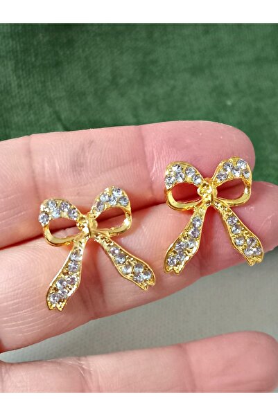 mos&more Gold Stone Bow Design Small Women Earrings