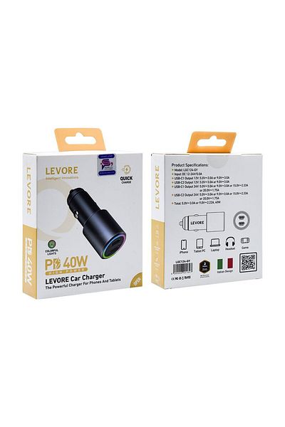 Levore Car Charger Super Fast 2 PD Port 40W - Gray