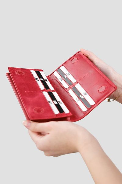 Deriza Portofel roșu unisex din piele naturală - cu compartiment pentru telefon, model 3367