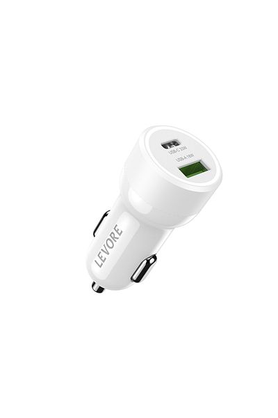 Levore Car Charger 51W USB-C PD and USB-A- White