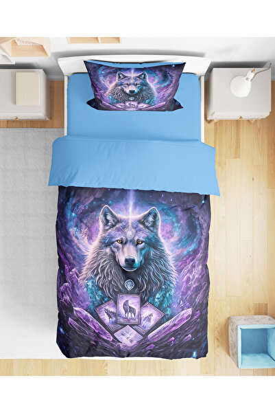 Erays Home Mystic Wolf Wolf 3d Digital Printed Set de lenjerie de pat pentru bărbați pentru un singur set de lenjerie de pat pentru adolescenți