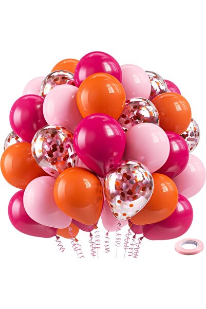 Home Zone 60 قطعة من بالونات الكونفيتي الوردية الفاتحة والبرتقالية الساخنة وا...