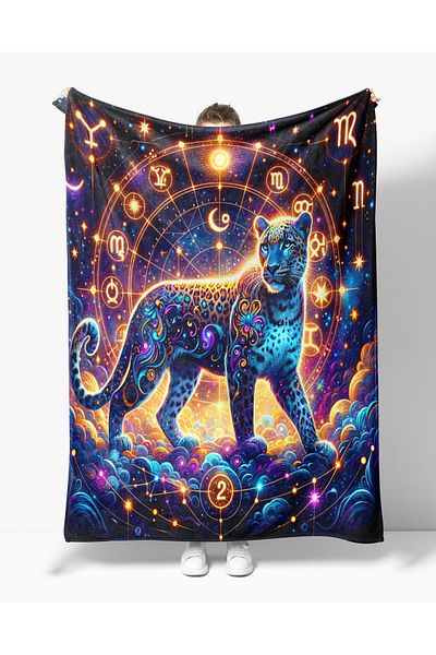 Erays Home Leopard Zodiac Patterned Printed Fleece Tv Blanket