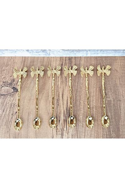 atabey home Gold Teaspoon Set - 6 Pieces, Butterfly Detail, Decorative Spoon