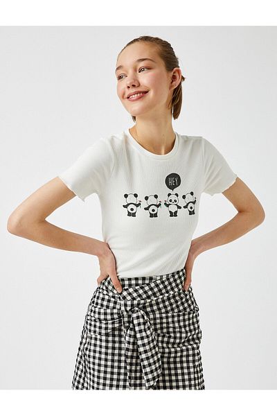 Koton Ribbed T-shirt Printed