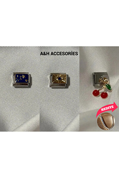 Meyras Touch 3'Lü Set Çelik İtalyan Bileklik Charm (Su Yolu Bileklik Hediye)
