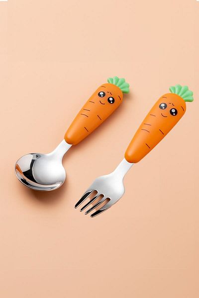 Chavin 304 Steel Carrot Model Baby Kids Spoon and Fork Set Cin932