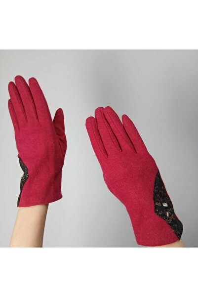 Gönülden Tasarım Червоні кашемірові рукавички з мереживною обробкою