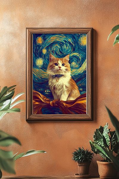 Taranist Poster - Van Gogh Noaptea înstelată Pisica de noapte înstelată