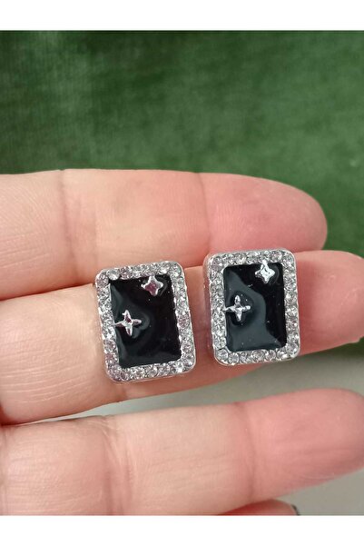 mos&more Gümüş Siyah Mineli Minimal Kuzey Yıldızı Kadın Küpe