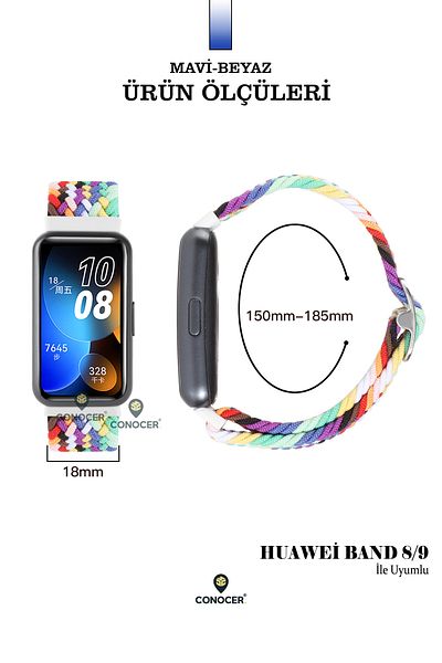 CONOCER حزام حبل منسوج من الألياف الدقيقة بتصميم جديد متوافق مع Huawei Band 8/9/10